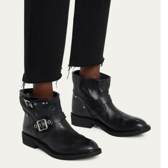 GOLDEN GOOSE Black Leather Biker Low Boots Booties EU 37 US 7 Org $750 - Picture 1 of 15